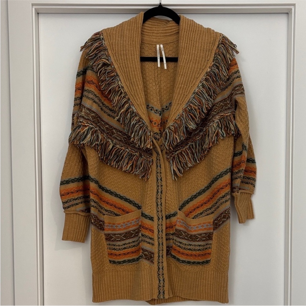 Anthropologie Fringed Cardigan Sweater in Neutral Pattern - Picture 6 of 11
